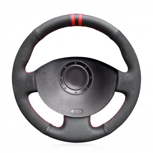 Loncky Auto Custom Fit OEM Black Genuine Leather Black Suede Steering Wheel Covers for Renault Megane 2 2002 2009 Kangoo ZE 2008 2013 Scenic 2 2003 2009 Grand Scenic 2004 2009 Accessories